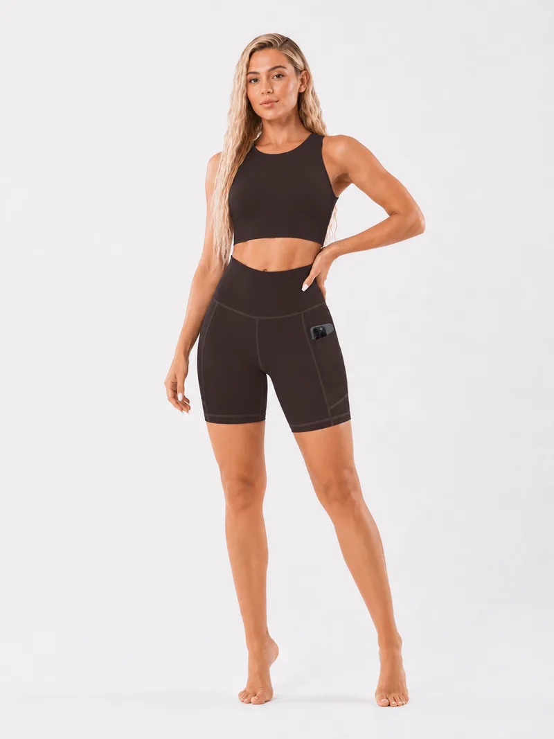 Women High Waist Yoga Shorts with Side Pocket