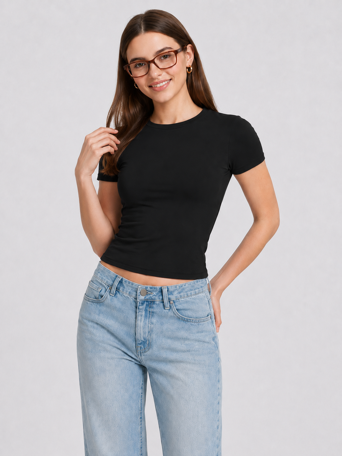 Women Slim Fit Stretch Crew Neck T Shirt