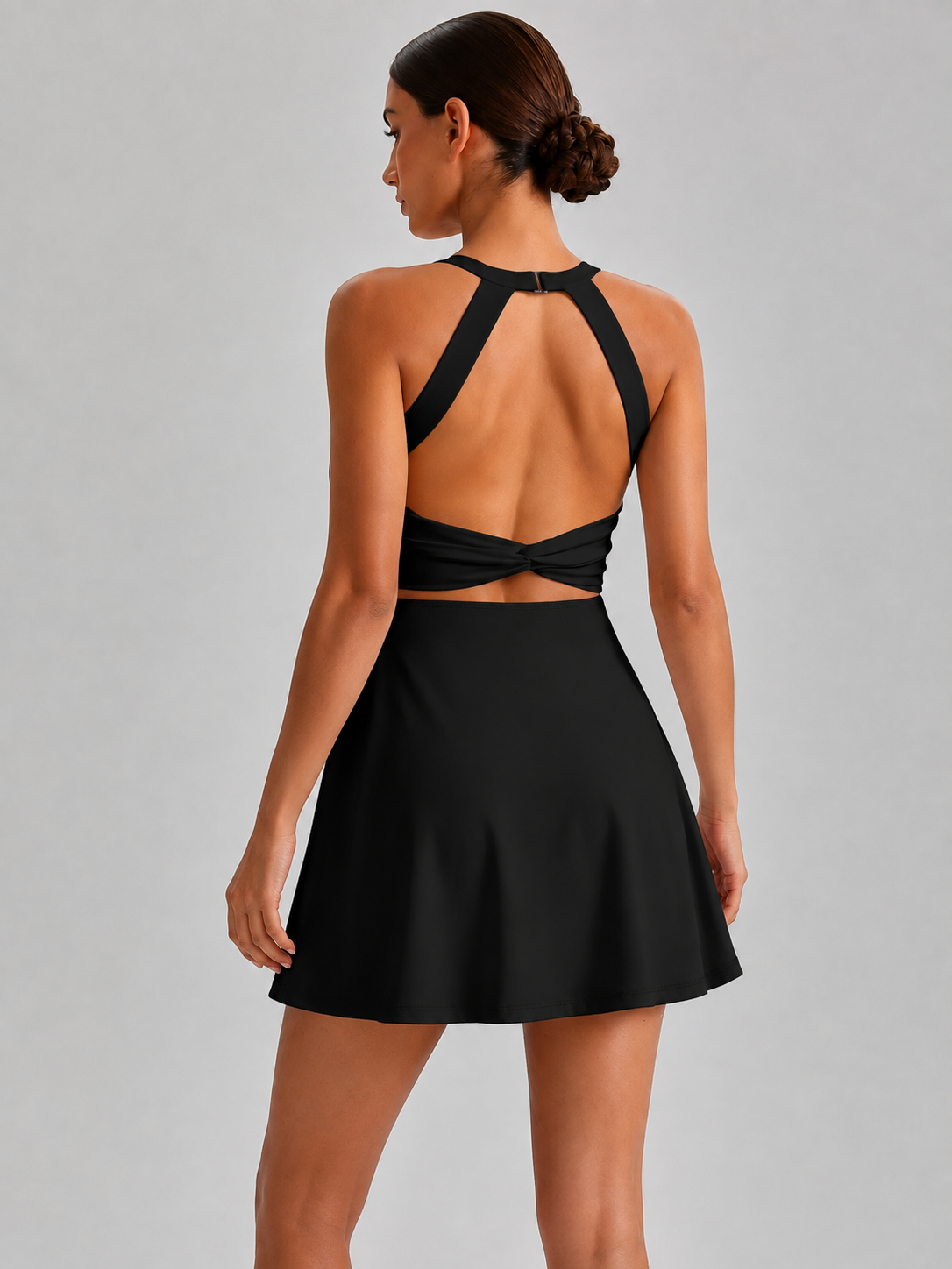 Women’s Open-Back Twist Tennis Dress with Removable Pads