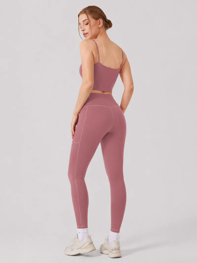Women High Waist Milk Silk Yoga Leggings with Side Pocket