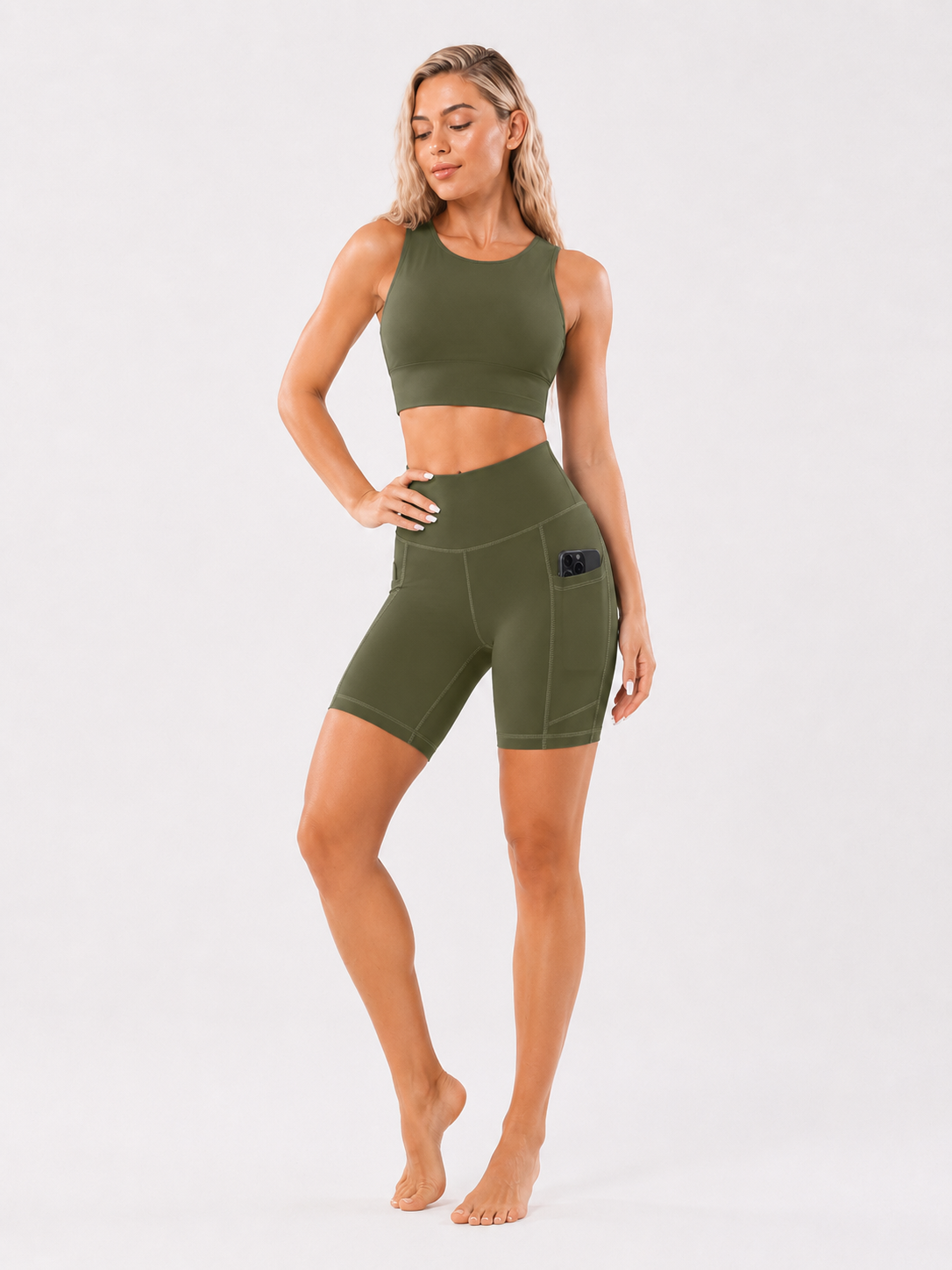 Women High Waist Yoga Shorts with Side Pocket