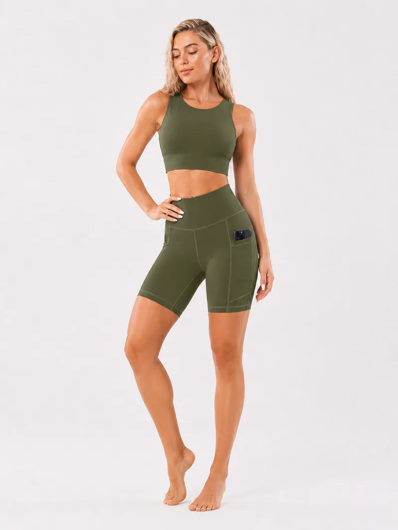 Women High Waist Yoga Shorts with Side Pocket