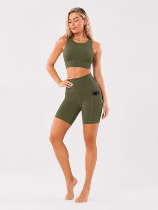 Women High Waist Yoga Shorts with Side Pocket