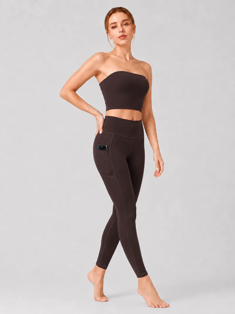 Women High Waist Milk Silk Yoga Leggings with Side Pocket
