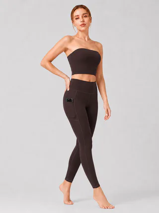 Women High Waist Milk Silk Yoga Leggings with Side Pocket