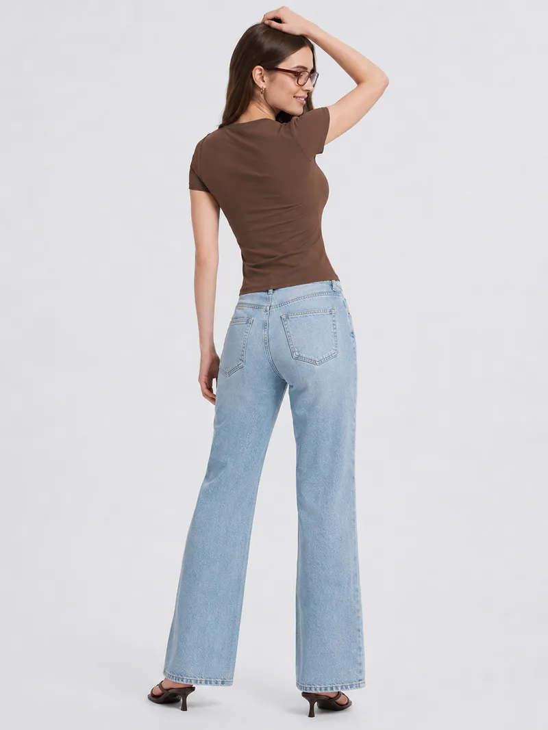 Women Slim Fit Stretch Crew Neck T Shirt