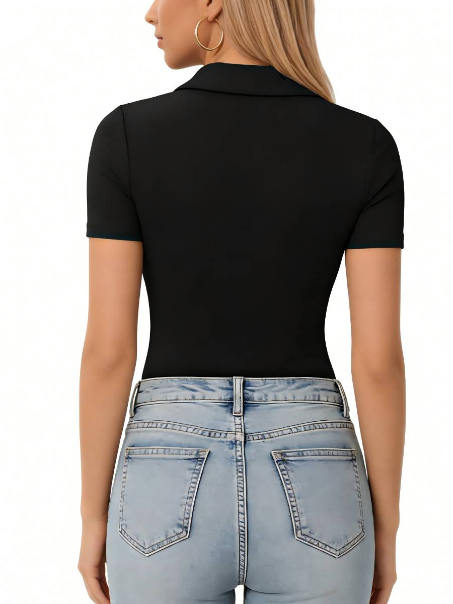 Women's Slim Fit V-Neck Polo Tee | Soft Stretch Short Sleeve Button Top