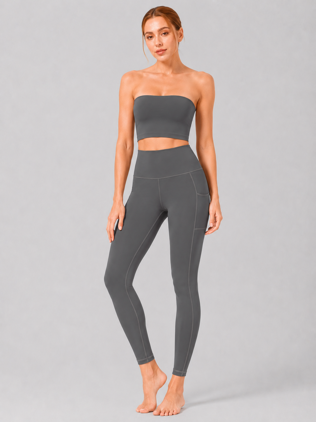 Women High Waist Milk Silk Yoga Leggings with Side Pocket