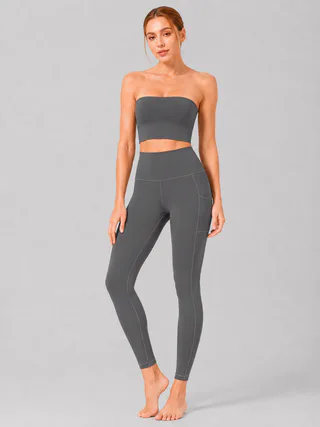 Women High Waist Milk Silk Yoga Leggings with Side Pocket
