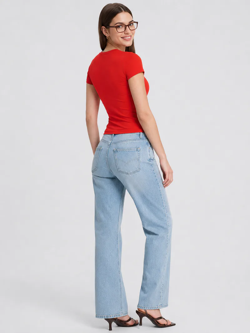 Women Slim Fit Stretch Crew Neck T Shirt