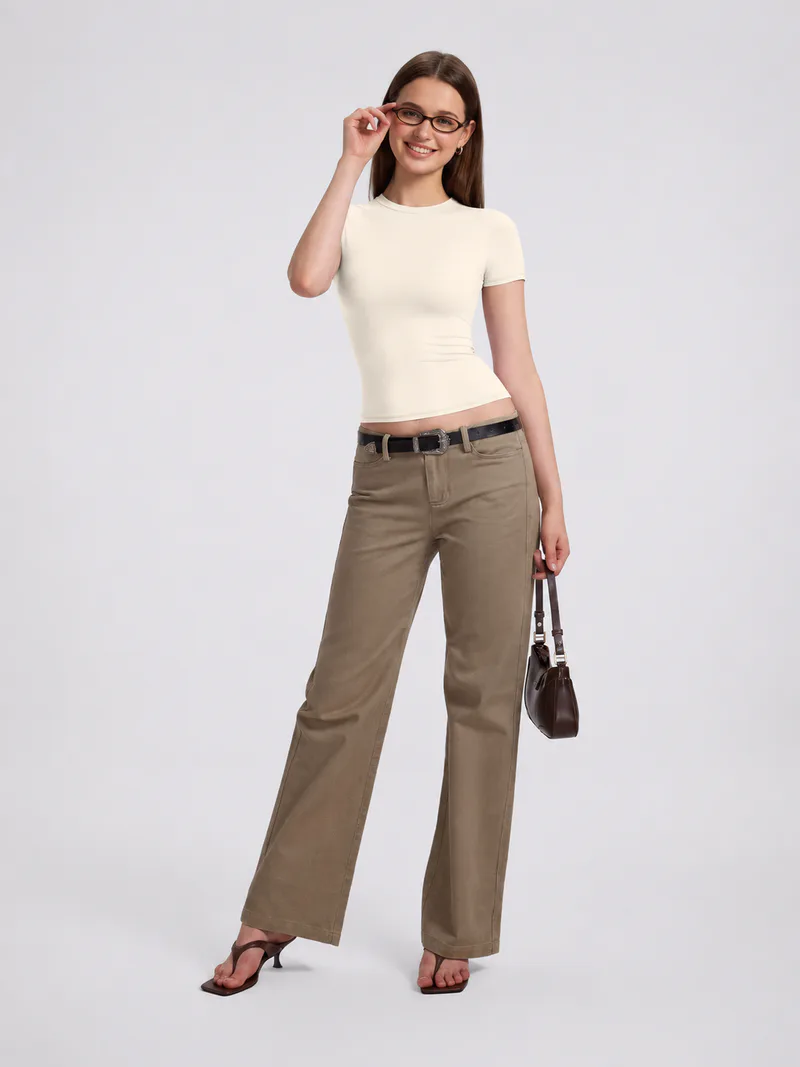 Women Slim Fit Stretch Crew Neck T Shirt