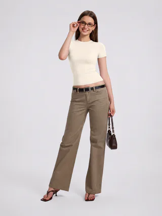 Women Slim Fit Stretch Crew Neck T Shirt