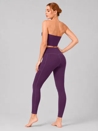Women High Waist Milk Silk Yoga Leggings with Side Pocket