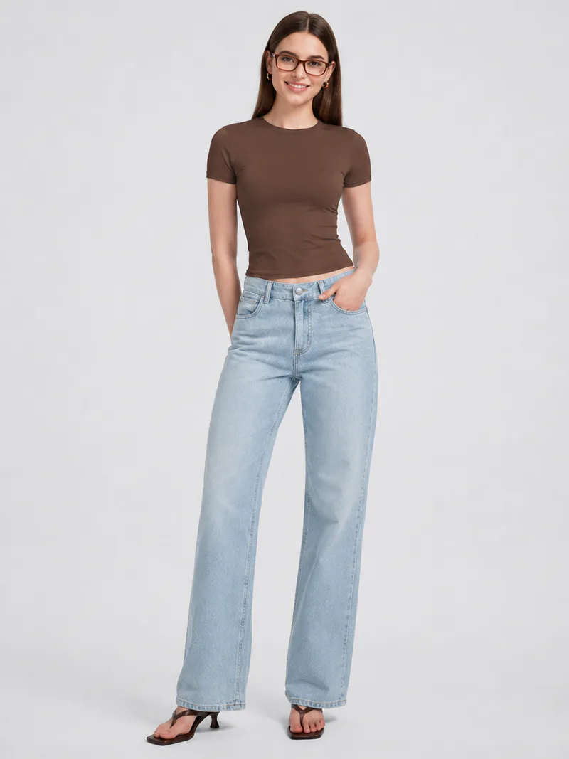 Women Slim Fit Stretch Crew Neck T Shirt