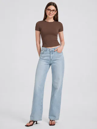 Women Slim Fit Stretch Crew Neck T Shirt