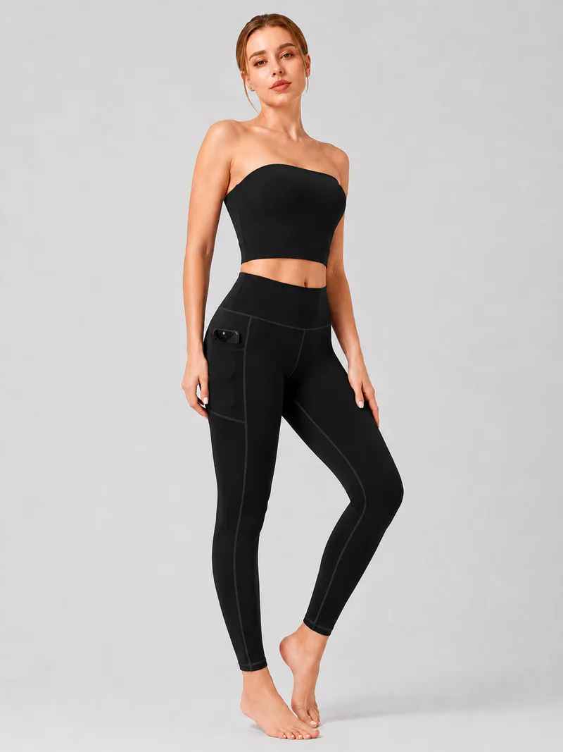 Women High Waist Milk Silk Yoga Leggings with Side Pocket