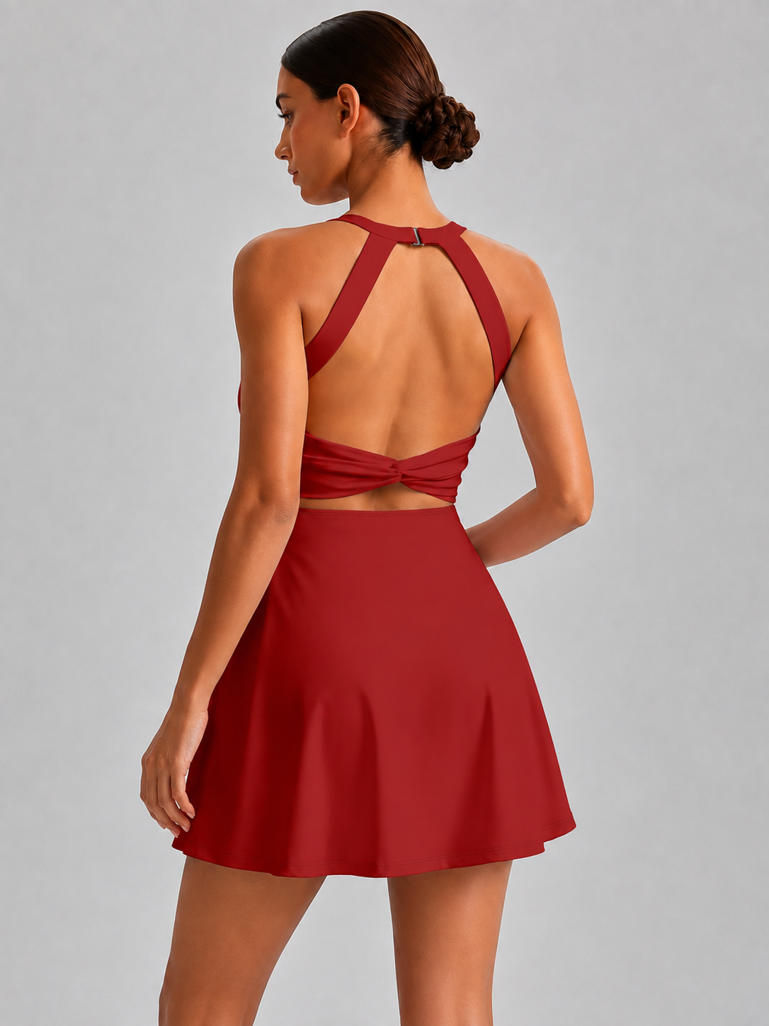 Women’s Open-Back Twist Tennis Dress with Removable Pads