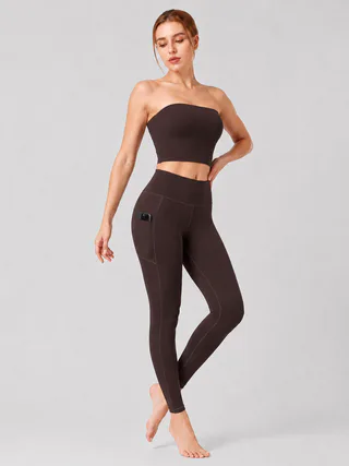 Women High Waist Milk Silk Yoga Leggings with Side Pocket