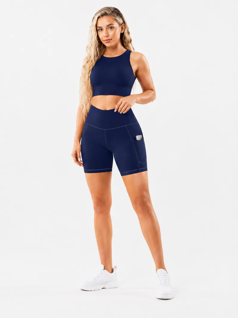 Women High Waist Yoga Shorts with Side Pocket