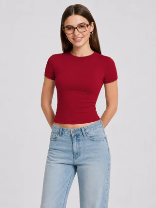 Women Slim Fit Stretch Crew Neck T Shirt