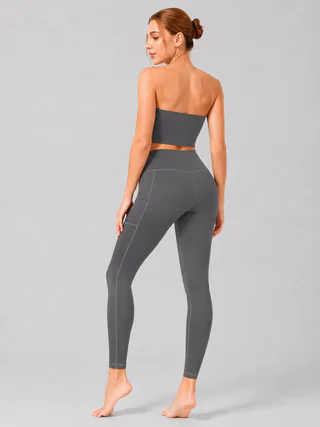 Women High Waist Milk Silk Yoga Leggings with Side Pocket