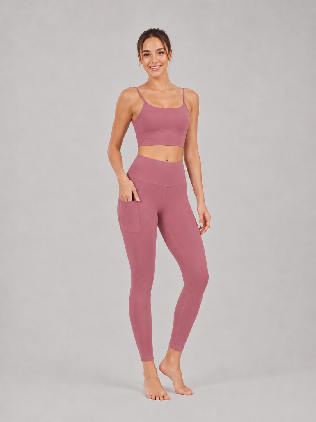 Women High Waist Milk Silk Yoga Leggings with Side Pocket