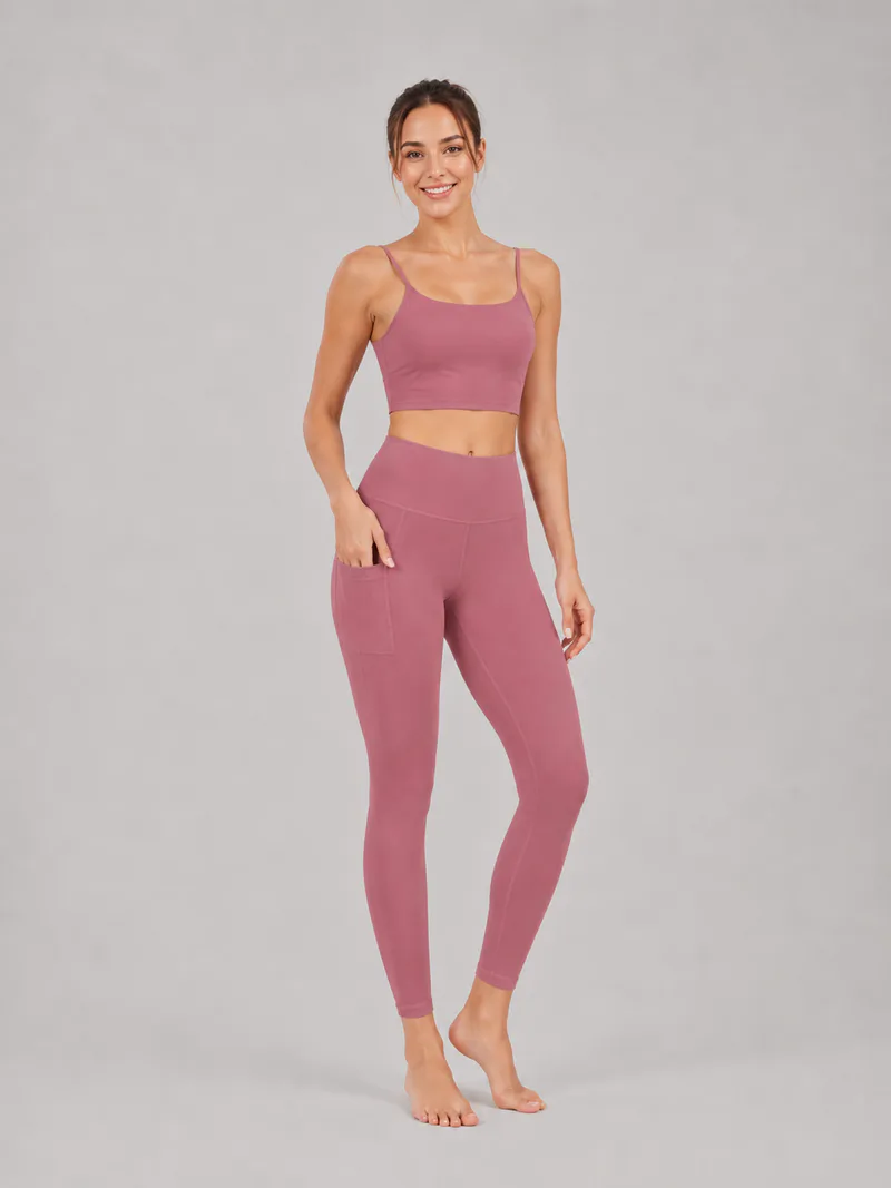 Women High Waist Milk Silk Yoga Leggings with Side Pocket