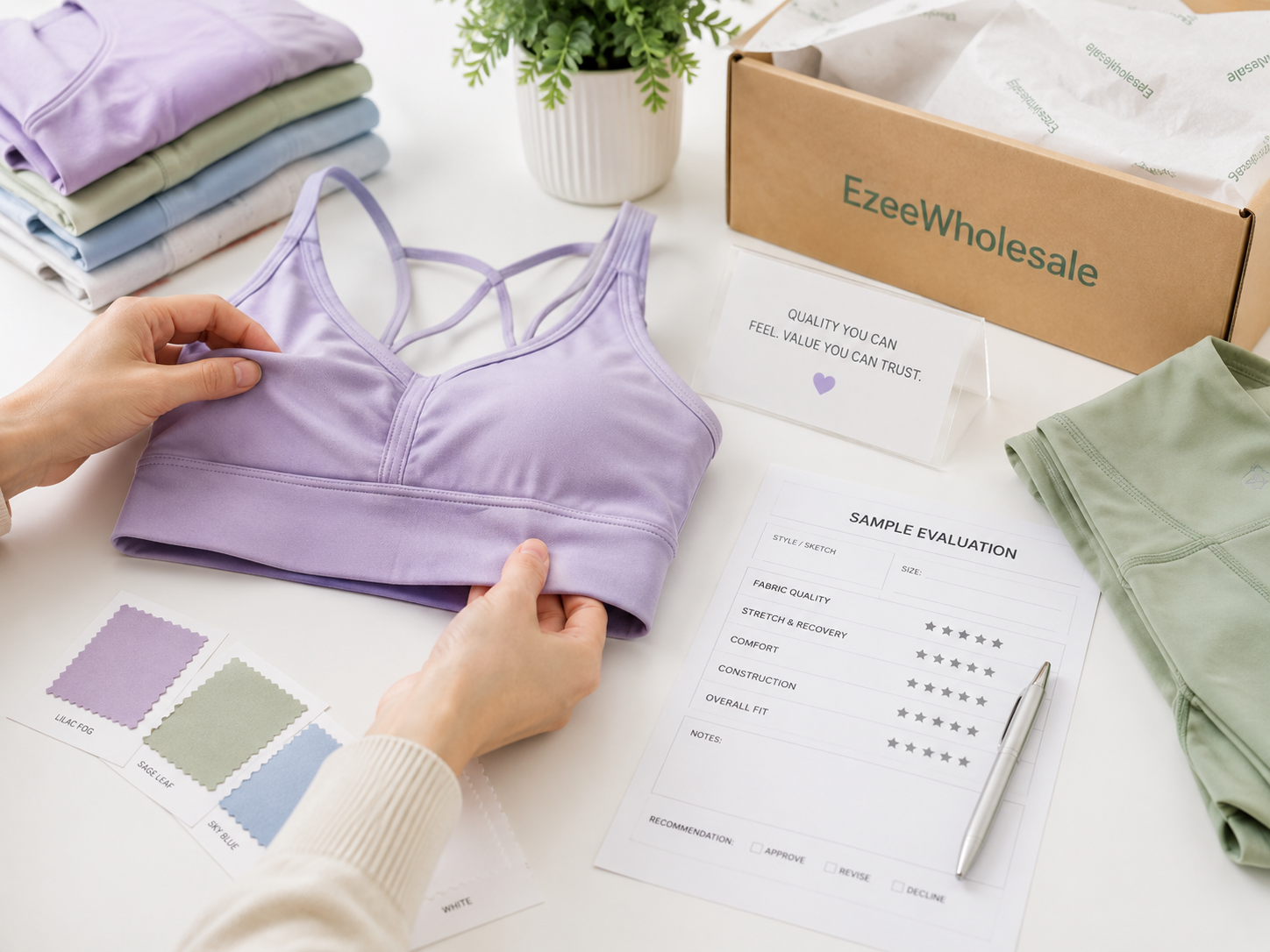Wholesale activewear sample inspection for fabric stitching and construction