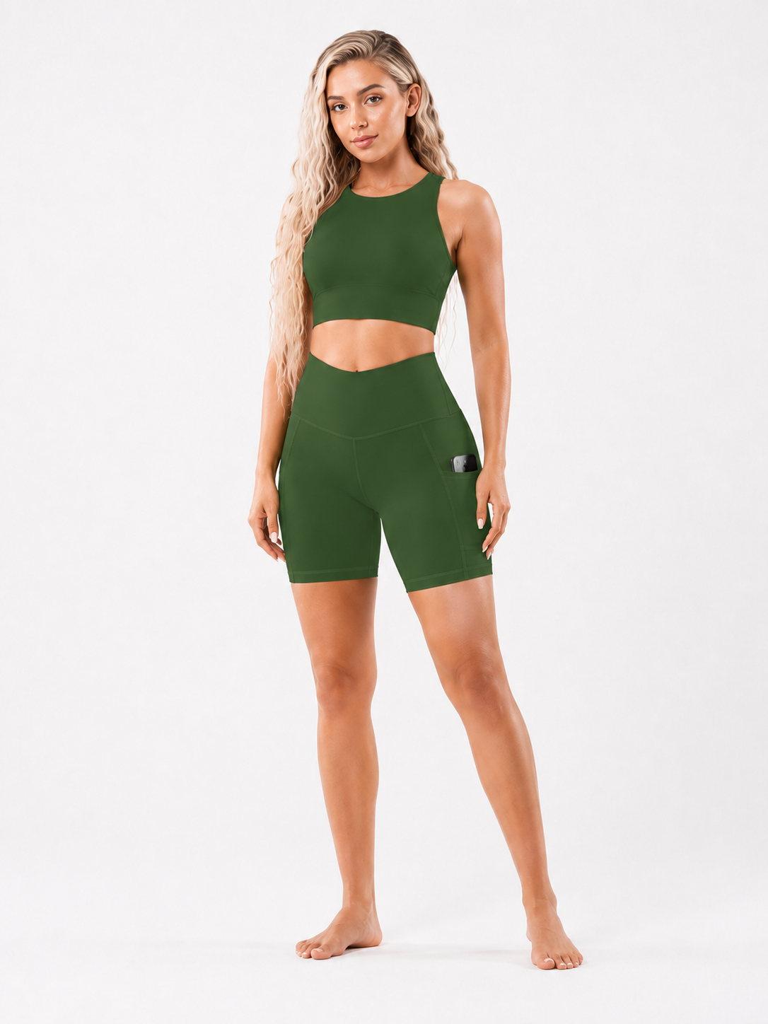 Women High Waist Yoga Shorts with Side Pocket