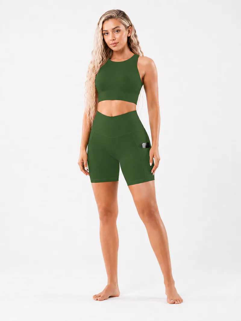 Women High Waist Yoga Shorts with Side Pocket