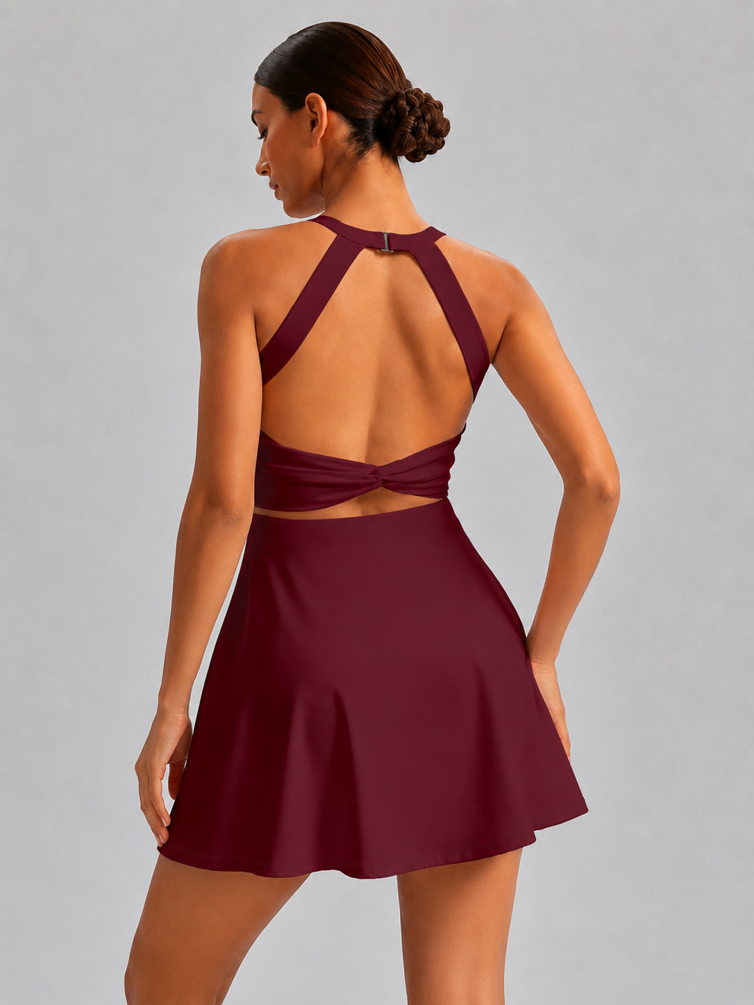 Women’s Open-Back Twist Tennis Dress with Removable Pads