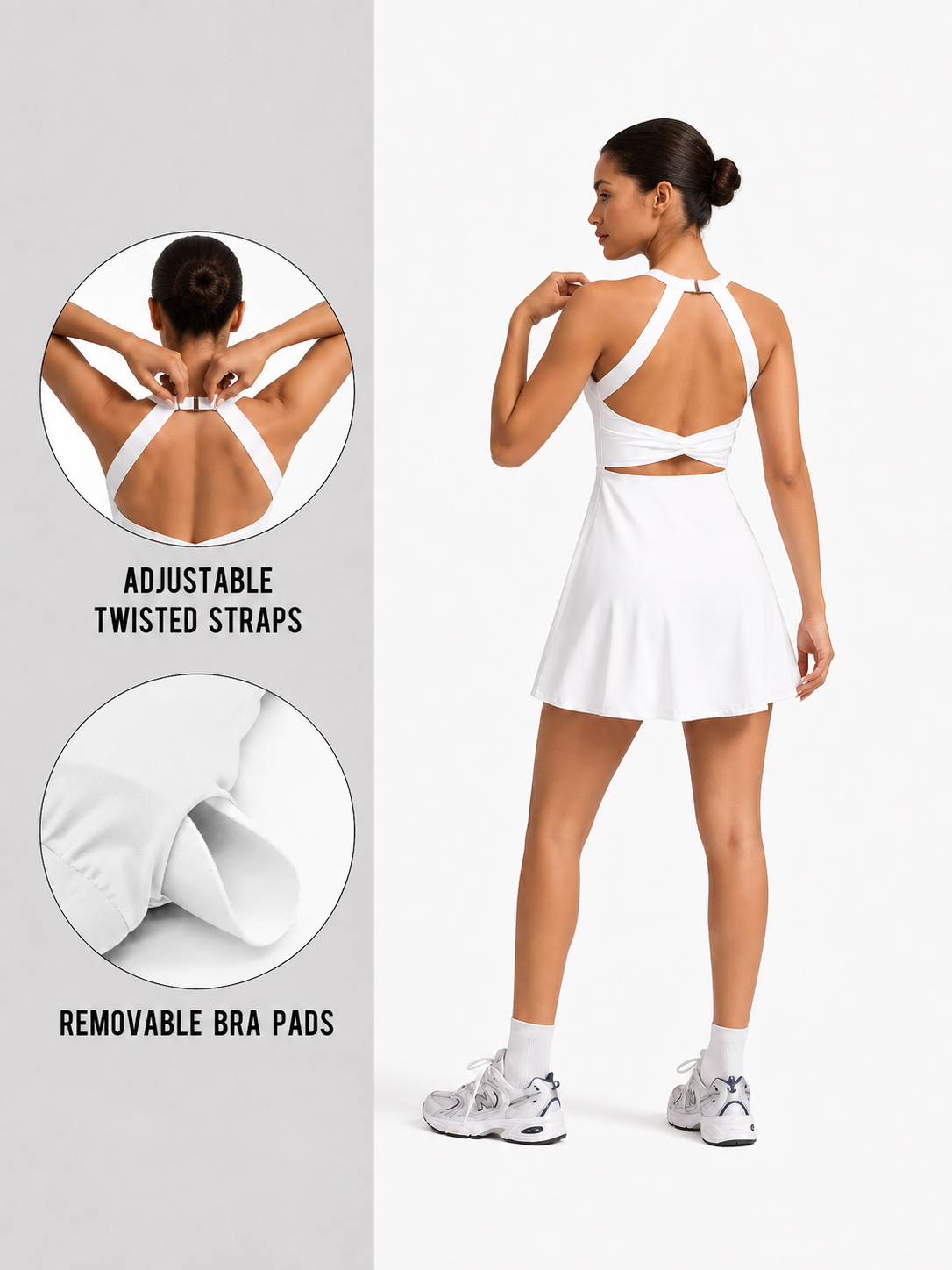 Women’s Open-Back Twist Tennis Dress with Removable Pads