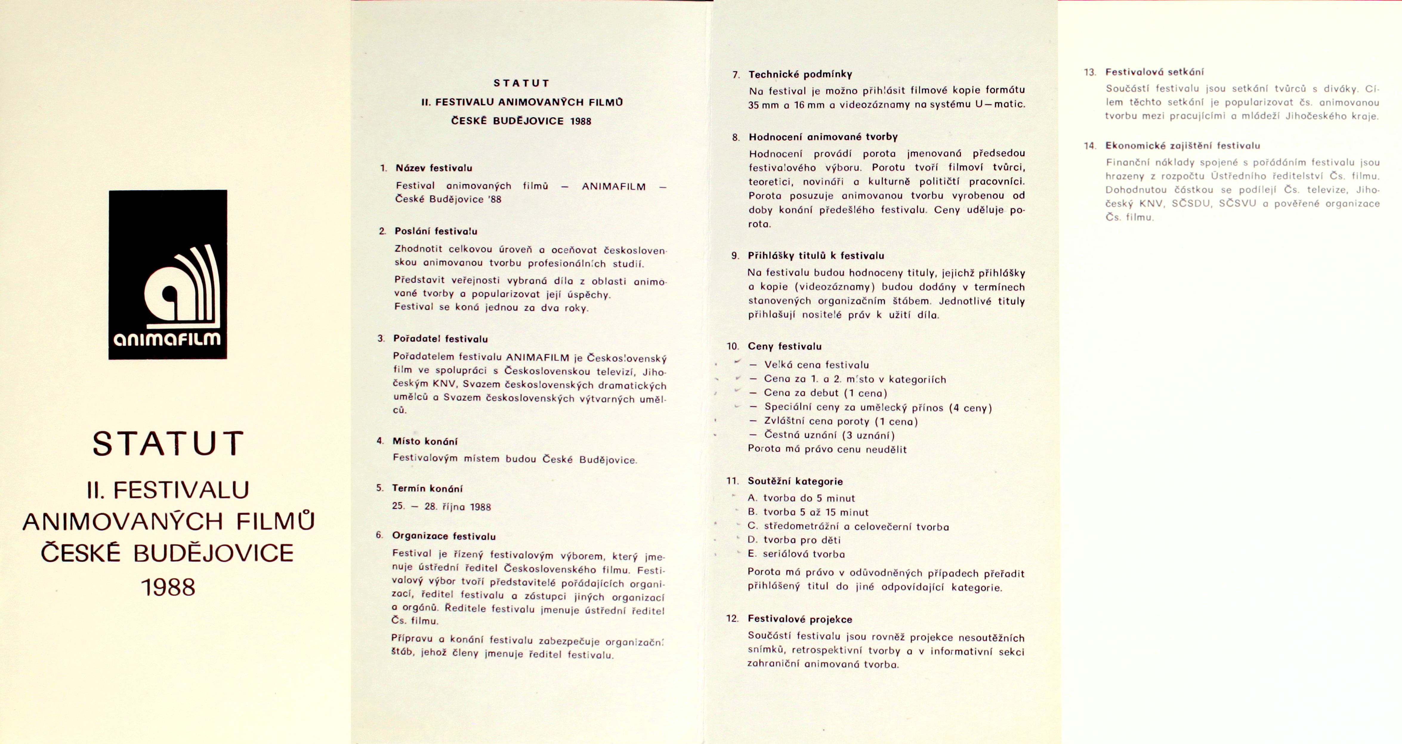 Statut festivalu (1988) zdroj: Jihočeská vědecká knihovna.