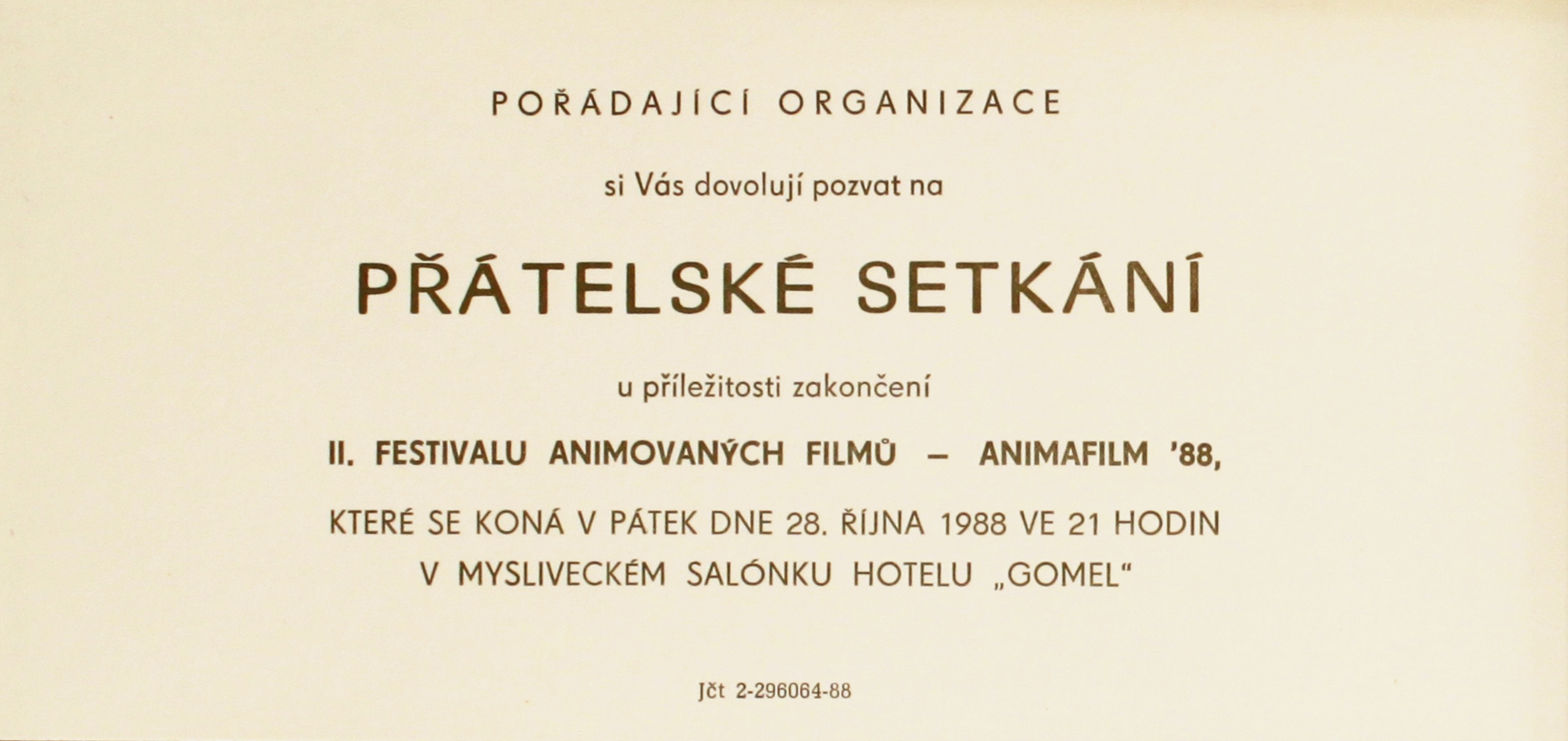 Pozvánka na zakončení festivalu (1988) zdroj: Jihočeská vědecká knihovna.