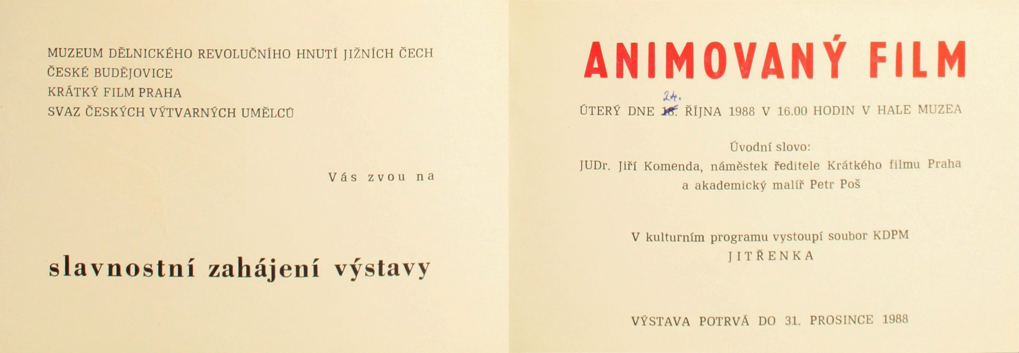 Pozvánka na výstavu (1988) zdroj: Jihočeská vědecká knihovna.