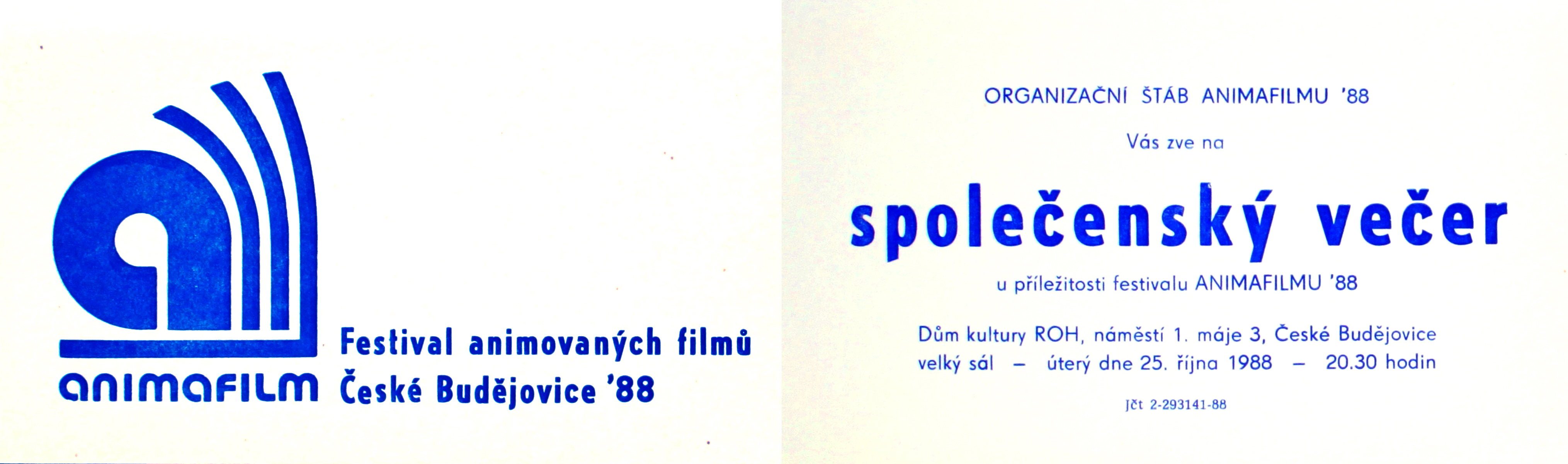 Pozvánka na společenský večer (1988) zdroj: Jihočeská vědecká knihovna.