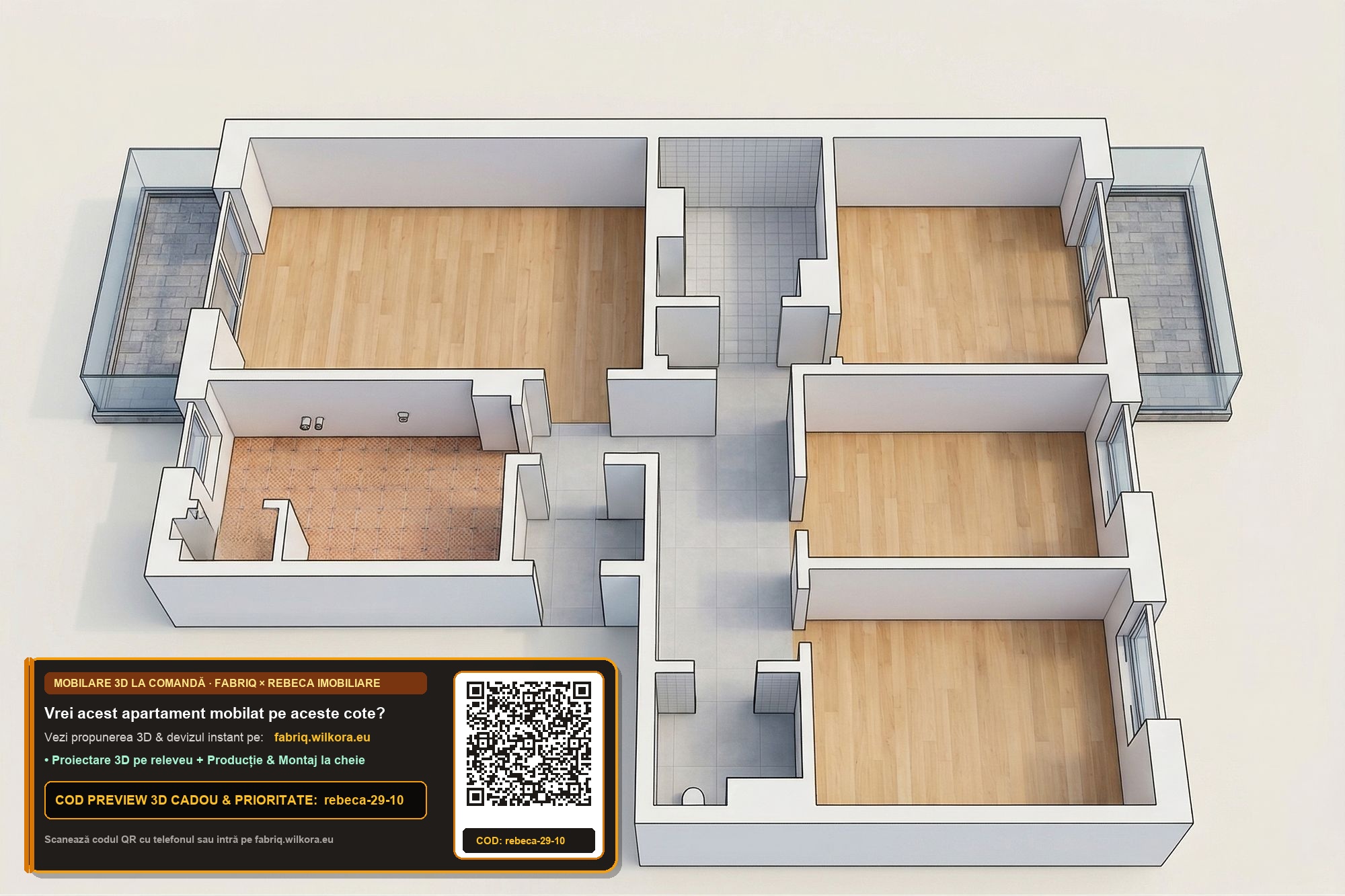 Randare 3D apartament 70 mp (Imagine: Alex Nanu) cu timbru QR Rebeca Imobiliare rebeca-29-10