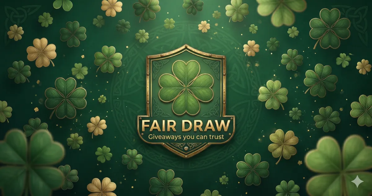 Logotipo de FairDraw sobre fundo verde, a aplicação para realizar sorteios seguros e transparentes nas redes sociais.