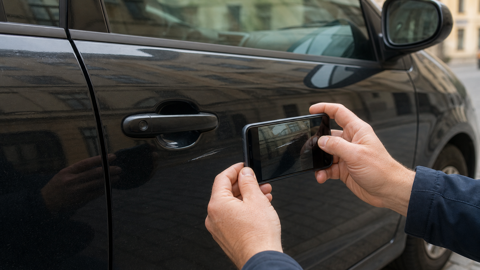 Parkované taxi auto v pražské ulici během rozhodování o přechodu z pronájmu na vlastní provoz