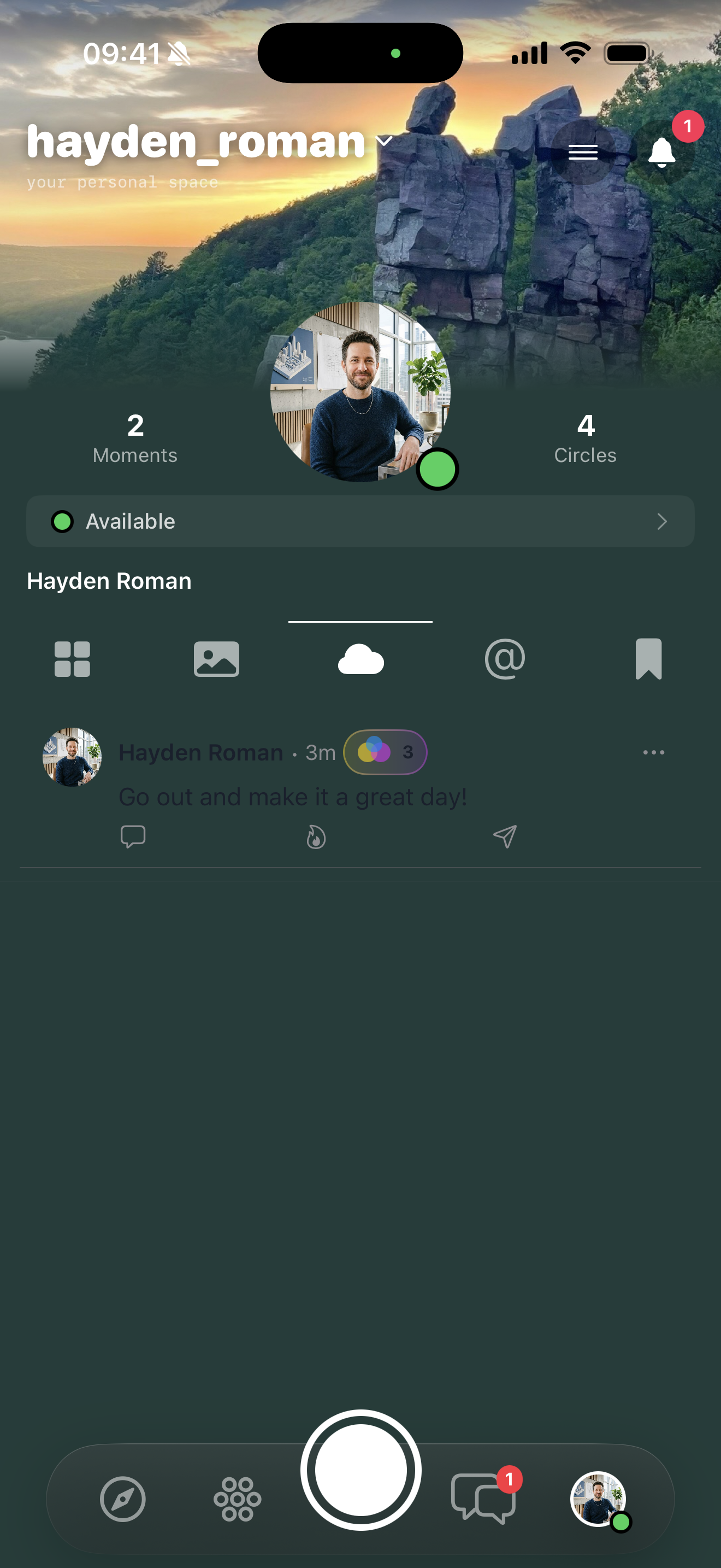Thoughts tab — text-only post
