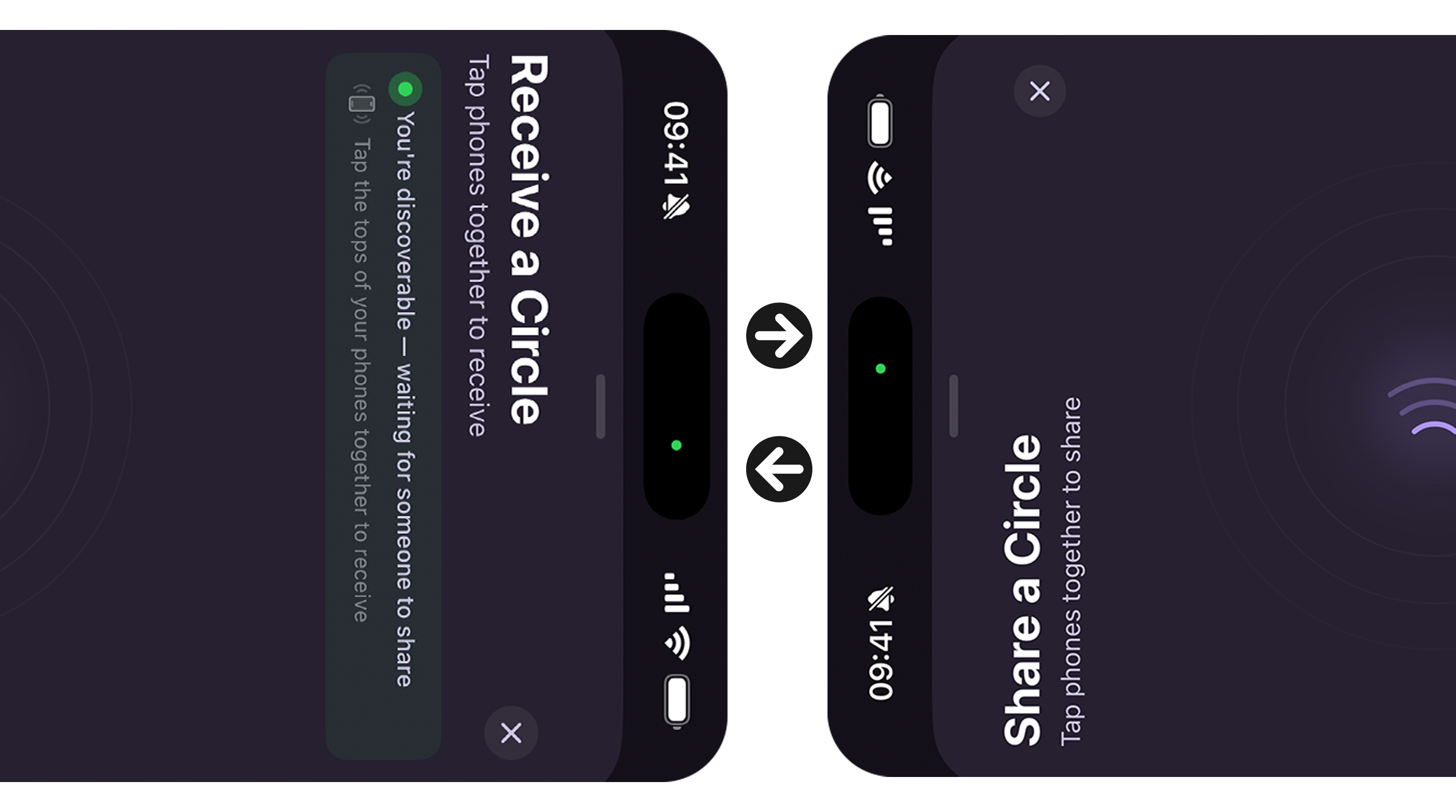 Bump to share — two iPhones held close together with proximity rings
