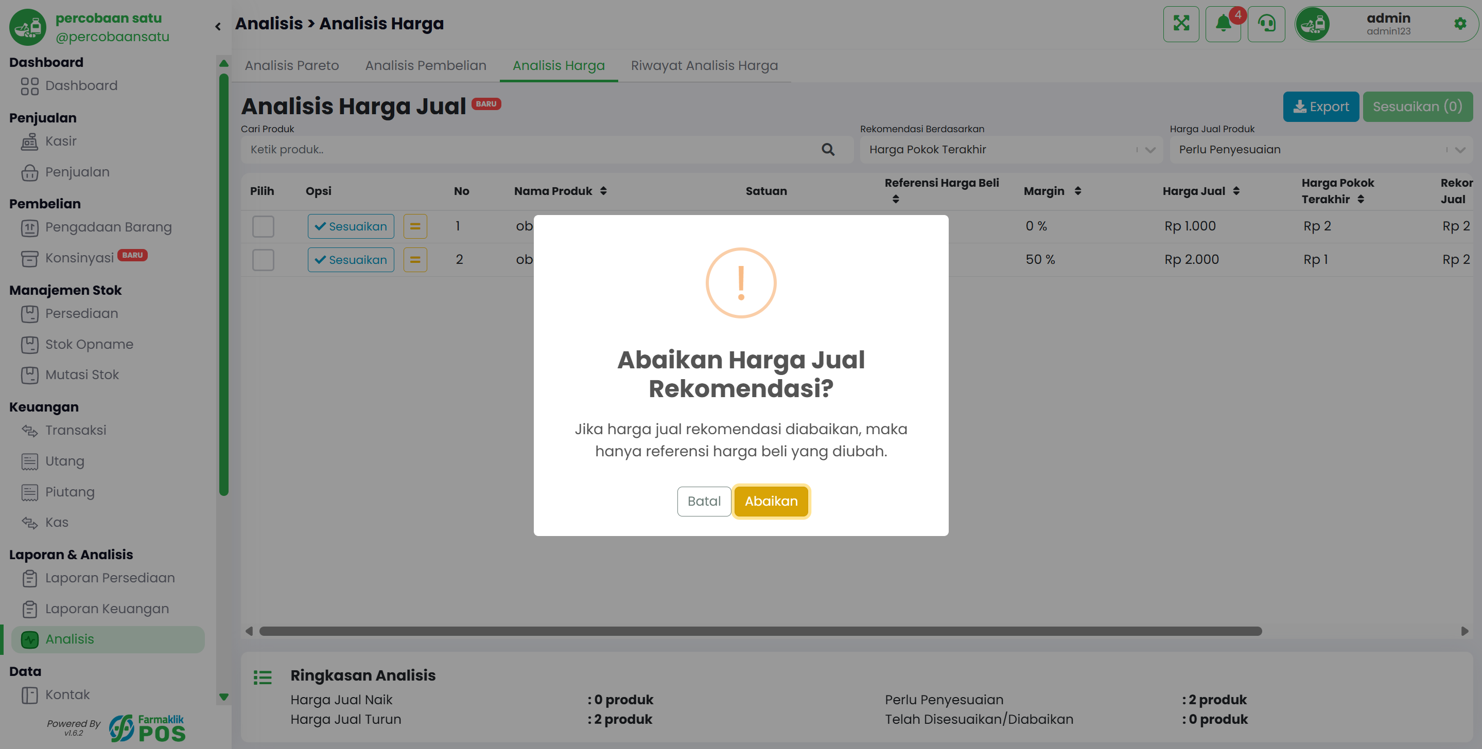 Langkah 2: Konfirmasi Abaikan
