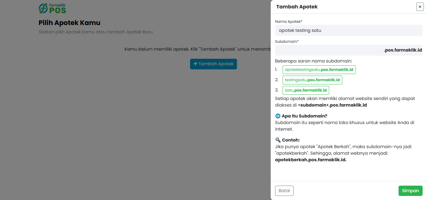 Langkah 2: Isi Form Tambah Apotek Baru