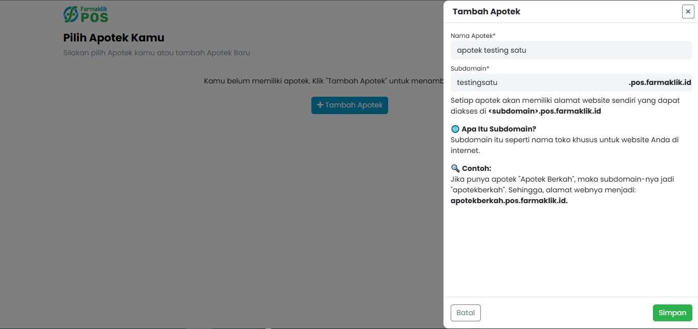 Membuat Apotek Baru