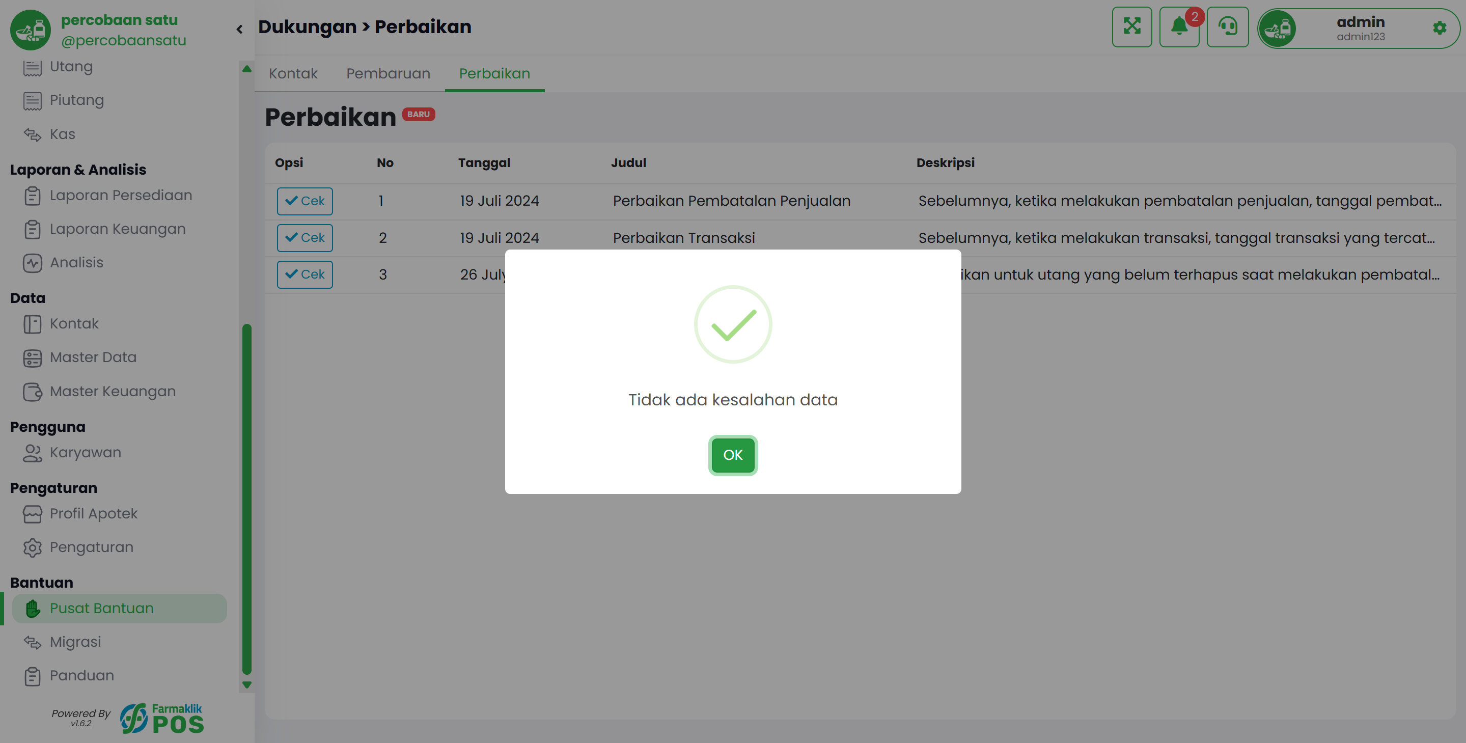 Langkah 3: Konfirmasi Perbaikan Data