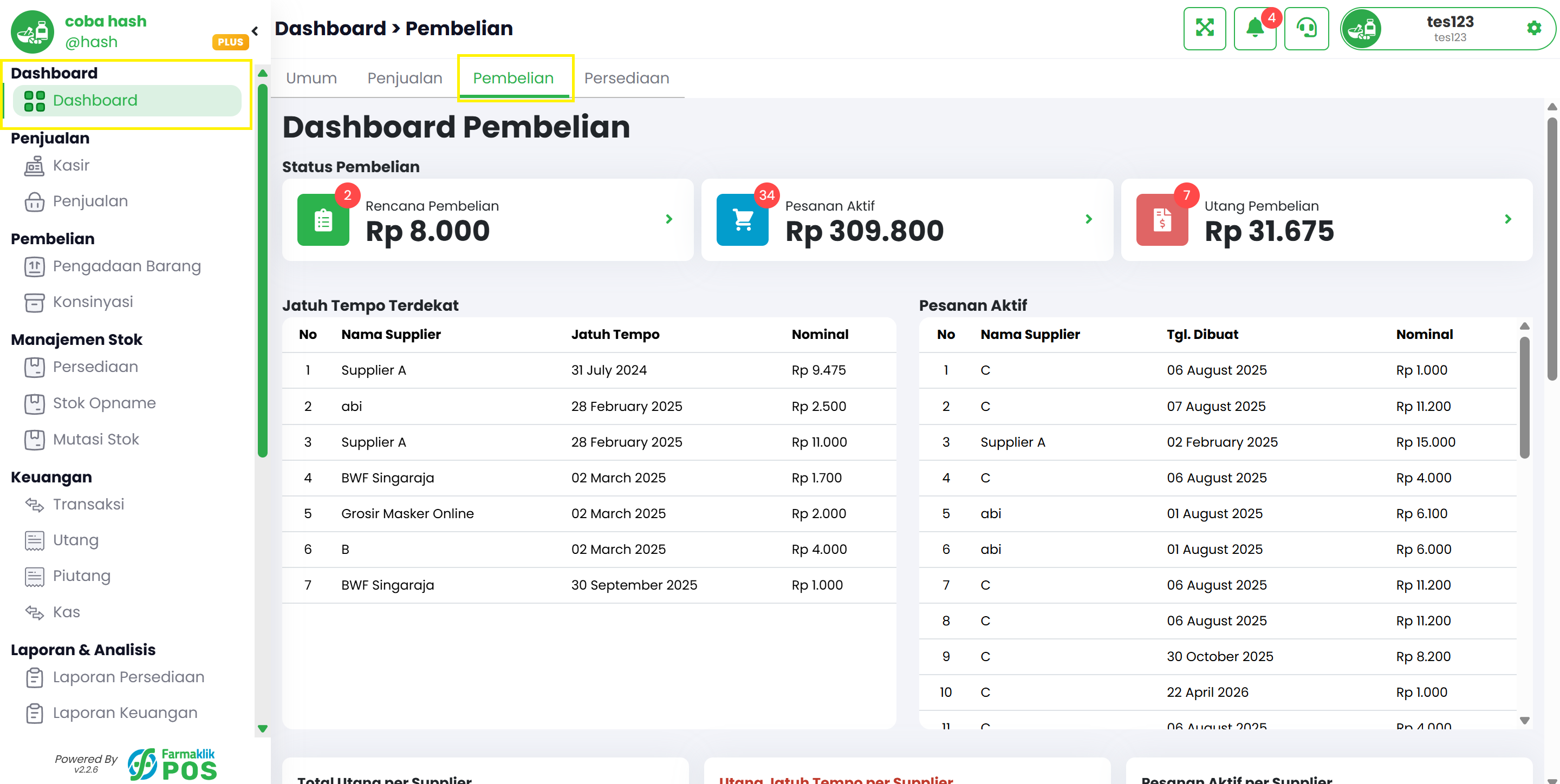 Langkah 1: Buka Menu Dashboard Pembelian