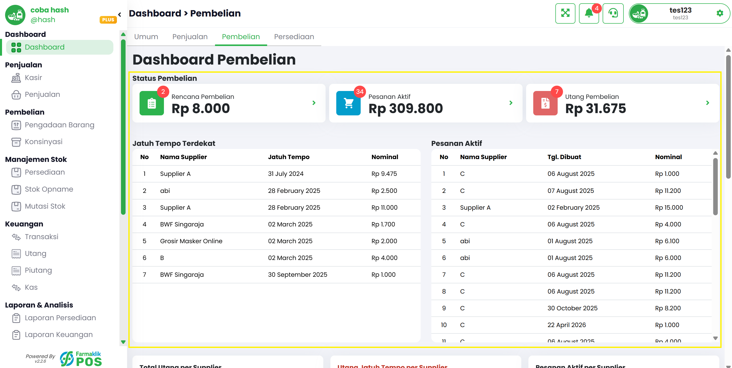 Langkah 2: Tampilan Data Status Pembelian