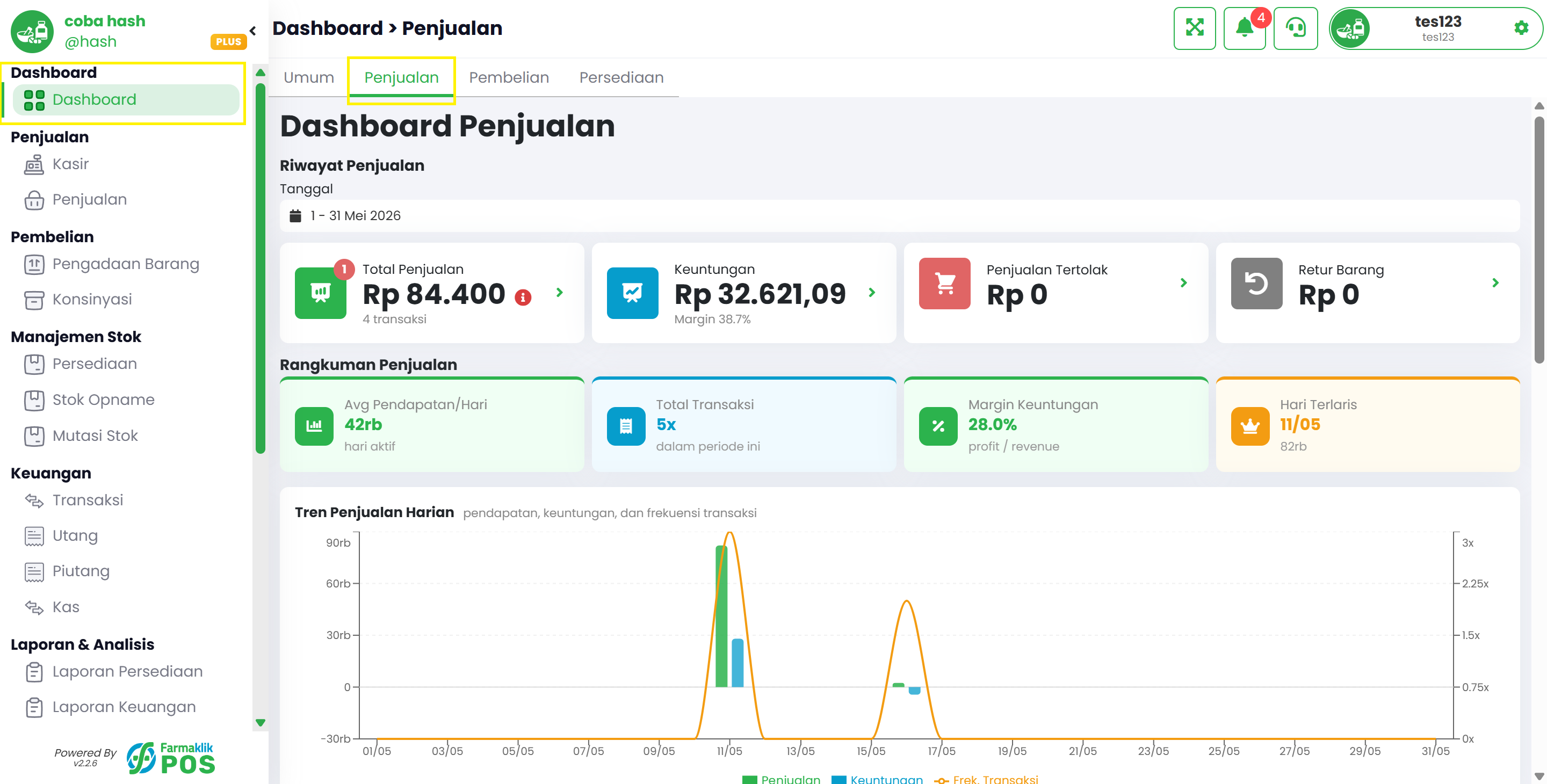 Langkah 1: Buka Menu Dashboard Penjualan