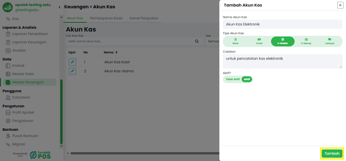 Langkah 2: Isi Form Akun Kas