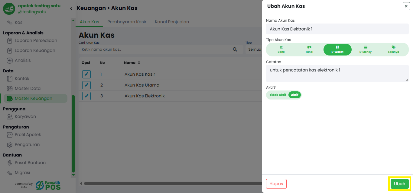 Langkah 2: Isi Form Data Akun Kas